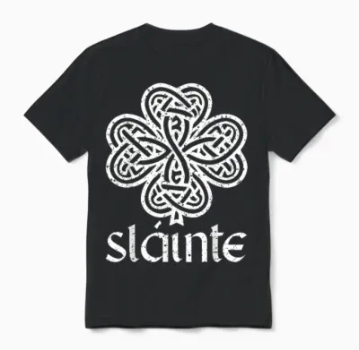 Slainte Clover St Patrick's Day T Celtic Knot Clover Green T-Shirt, Green Unisex T-Shirt - Black