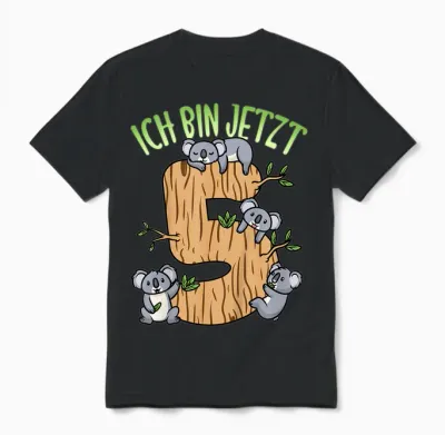 5ter Geburtstag Junge Koala 5 Jahre Alt Fünfjähriger Unisex T-Shirt - Black