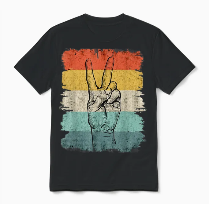 Frieden Handzeichen Peace Retro Unisex T-Shirt in Black