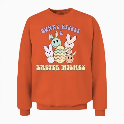 Retro Bunny Kisses Retro Wishes Easter Egg Gift Unisex Sweatshirt - Orange