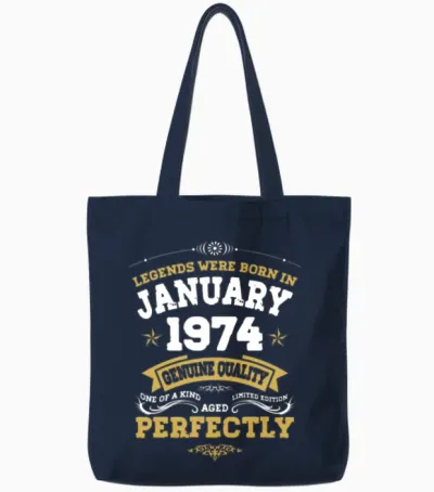 January 1974 Vintage Birthday Present Tote Bags - Navy
