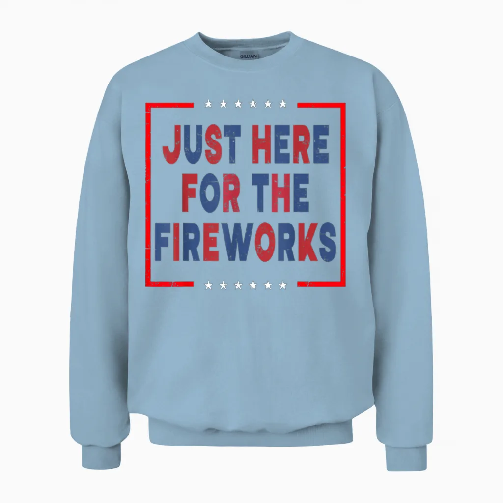 Funny Just Here for the Fireworks Sarcastic Couple Unisex Sweatshirt in Light Blue