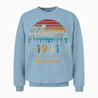 Vintage 1961 Birthday 65 Years Old Limited Edition Unisex Sweatshirt - Light Blue