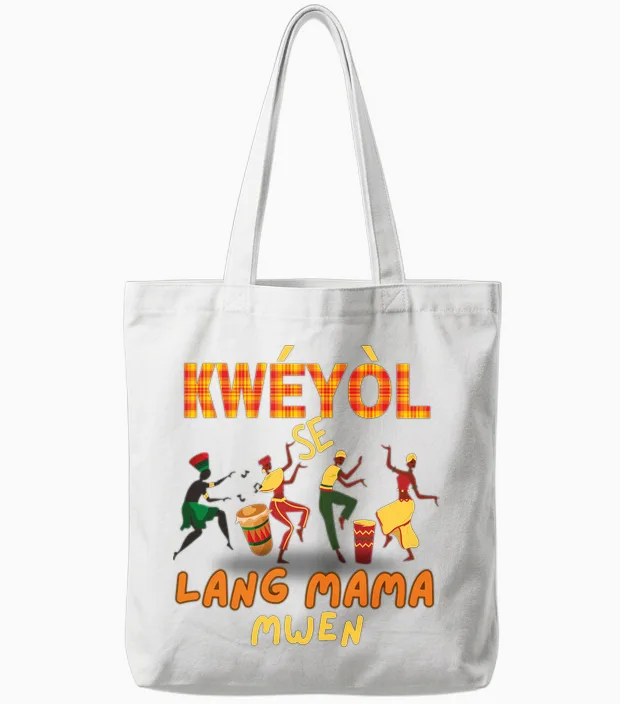 Happy Fete Kweyol Happy Jounen Kweyol Day Saint Lucia Creole Tote Bags in White