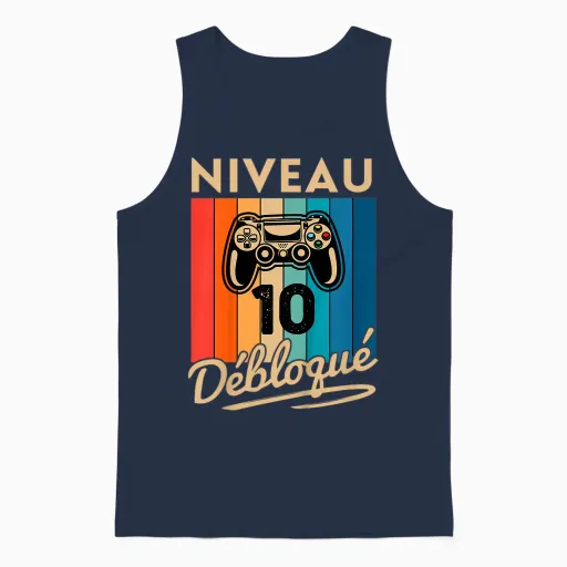Gift Boy 10 Years Birthday Gamer Level 10 Humor Unisex Tank Top - Navy