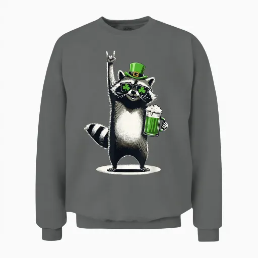 Raccoon St Patty's Shamrock Beer Is Fun for St. Patrick's Day Unisex Sweatshirt - Graphite Heather