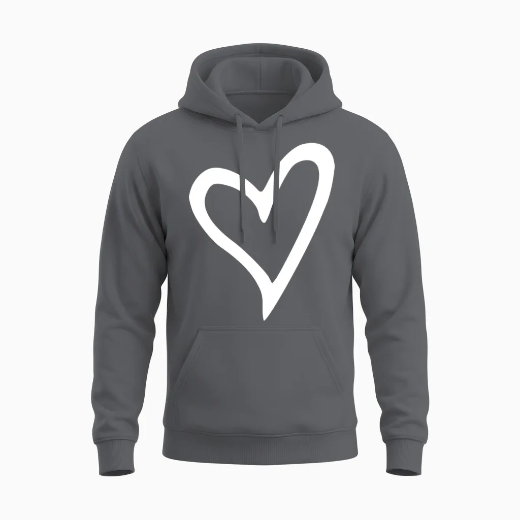 Heart White Unisex Hoodie in Charcoal