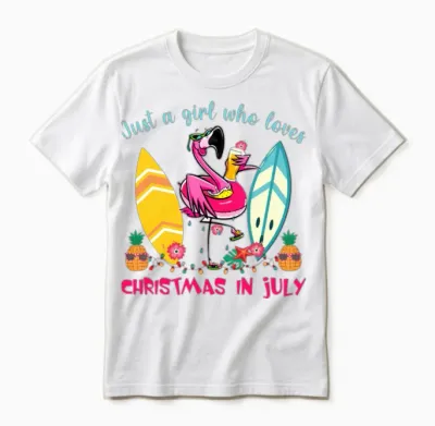 Christmas in July Flamingo Beach Funny Summer Unisex T-Shirt - White