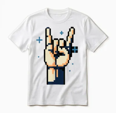 Pixel Rock Horn Hands - 8-Bit Retro Metal Gesture Unisex T-Shirt - White