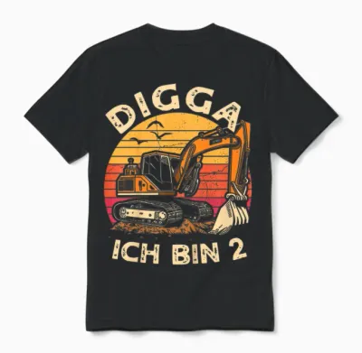 Ich Bin 2 Zwei Jahre Junge 2 Jahre Alt 2. Geburtstag Bagger Unisex T-Shirt - Black