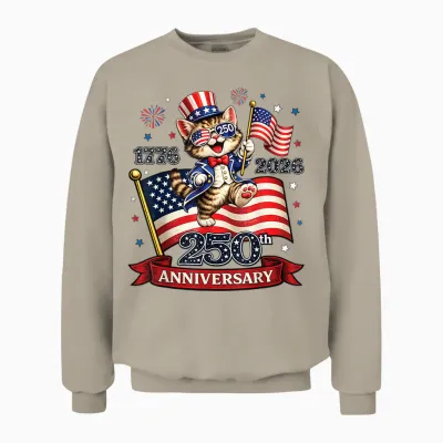 250 Anniversary Usa Patriotic Cat 4th of July 2026 Unisex Sweatshirt - Sand