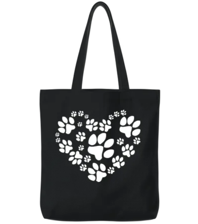 Paws Heart Tote Bags - Black