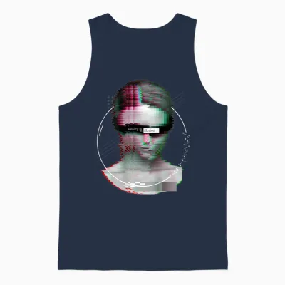 Backprint: Techno Music Vaporwave Edm Party Raver Festival T-Shirt, Black Unisex Tank Top - Navy