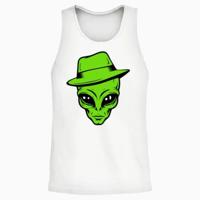 Grey Alien Retro Gangster Unisex Tank Top - White
