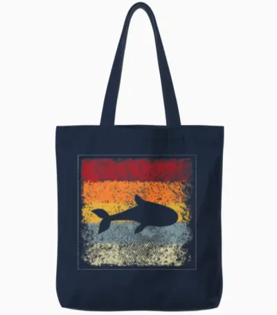 Fish Retro Tote Bags - Navy