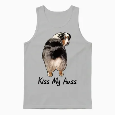 Funny Miniature Australian Shepherd Kiss My Auss Mini Aussie Unisex Tank Top - Ash