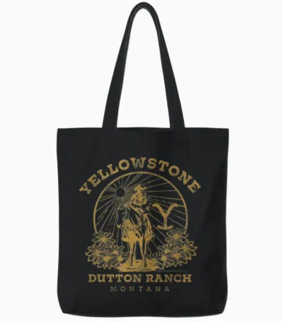 Yellowstone Dutton Ranch Solo Horseback Rider Logo V2 Tote Bags - Black