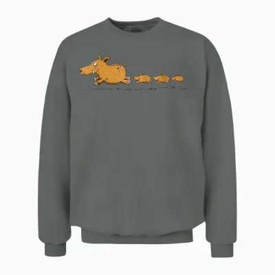 Lustiges Wildschwein Motiv Mit Frischlingen Cartoon Waldtier Unisex Sweatshirt - Graphite Heather