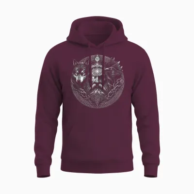 Viking Valhalla Krieger Normanne Runenkreis Götter Odin Dead Animals Raven Wolf Runes Circle Viking T-Shirt, Black, S, Unisex Adult, Women, Short Sleeve, Polo, Regular Fit, Classic, 1 Count Unisex Hoodie - Maroon