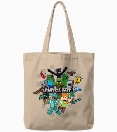 Minecraft Character Cluster Logo Tote Bags - Natural