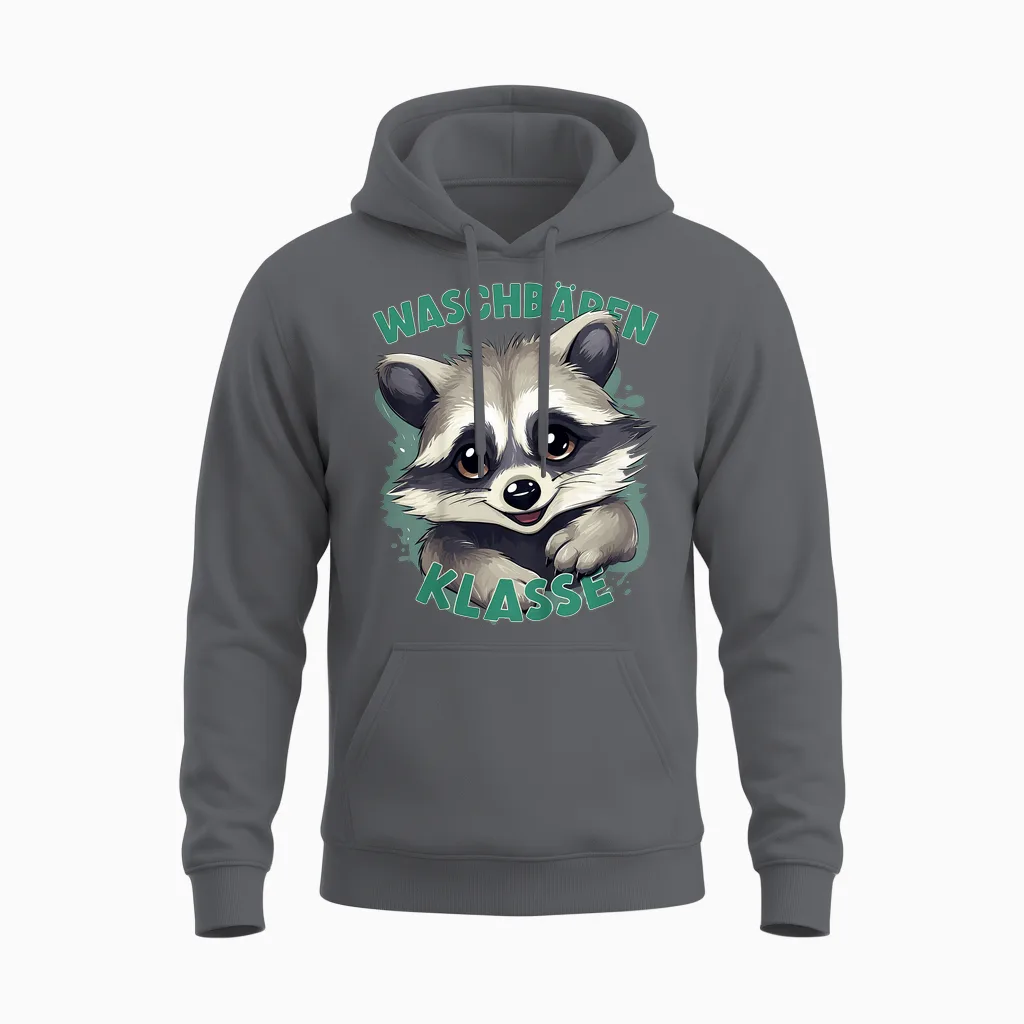 Children's Raccoon Class in Primary School T-Shirt, Black Unisex Hoodie in Charcoal