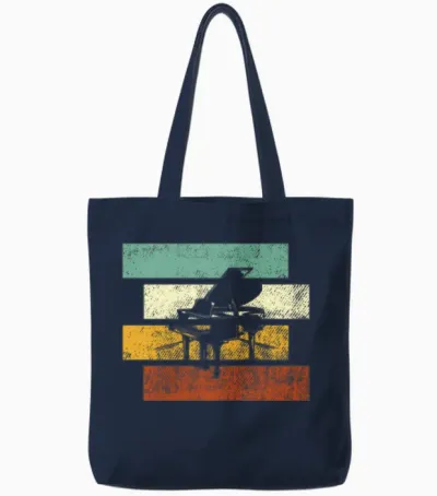 Piano Retro Tote Bags - Navy