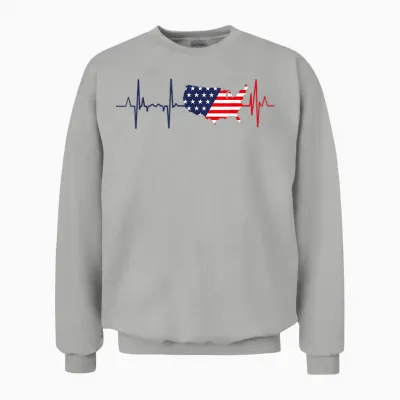 My Heart Beats for America - Patriotic Usa T-Shirt, White Unisex Sweatshirt - Ash