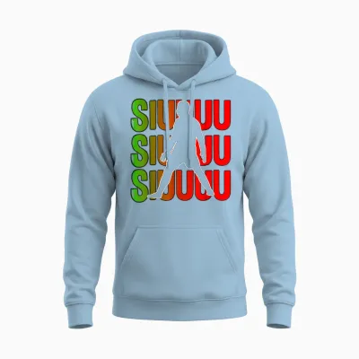 Siuuuu Funny Soccer Present for Soccer Lovers Fan Kid's Boys Unisex Hoodie - Light Blue