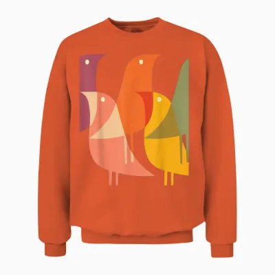 Bird Print Art Deco 60s Style Minimal Hippy Retro Cool Unisex Sweatshirt - Orange