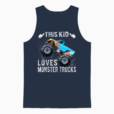 Kids This Kid Loves Monster Trucks Boys and Girls Gift Unisex Tank Top - Navy
