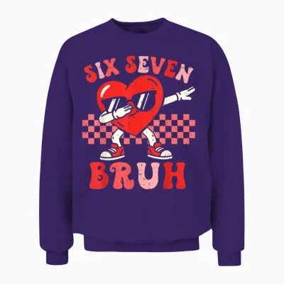 Six Seven 67 Meme Cool Valentine’s Day Teens Boys Girls Unisex Sweatshirt - Purple