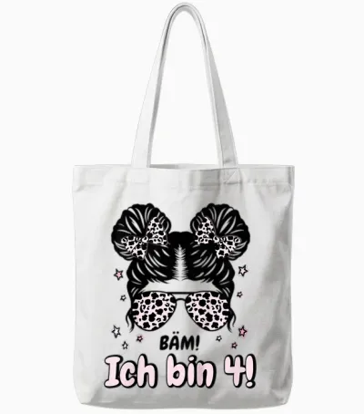 Kinder 4. Geburtstag Mädchen Messy Bun Bäm! Ich Bin Vier Tote Bags - White