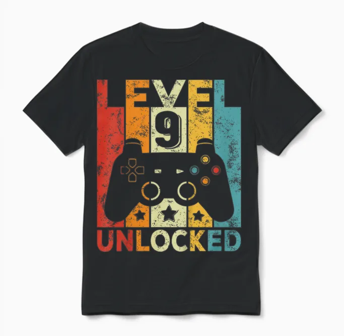 Enfant 9 Anniversaire Garçon Fille 9 Ans Jeu Manette Gamer Unisex T-Shirt in Black