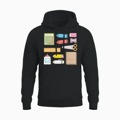 Kawaii School Supplies Unisex Hoodie - Black