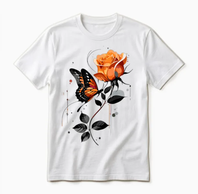 Blumen Und Schmetterlinge Damen Outfit T-Shirt, Gray Unisex T-Shirt in White