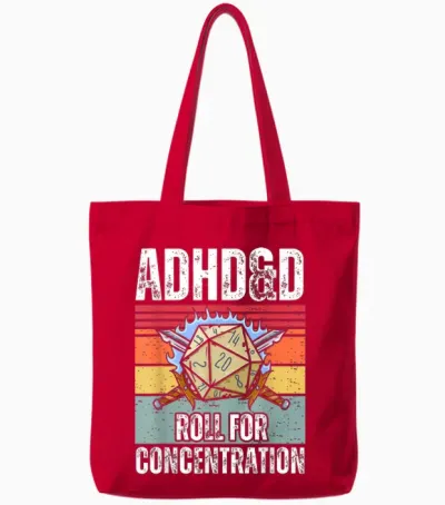 Retro Vintage Adhd&d Roll for Concentration Funny Gamer Tote Bags - Red