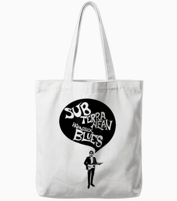Bob Dylan Subterranean Homesick Blues Official T-Shirt, Grey, S Tote Bags in White
