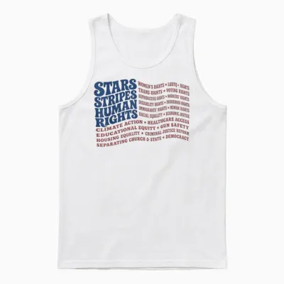4th of July Shirt Stars Stripes and Human Rights Usa Unisex Tank Top - White