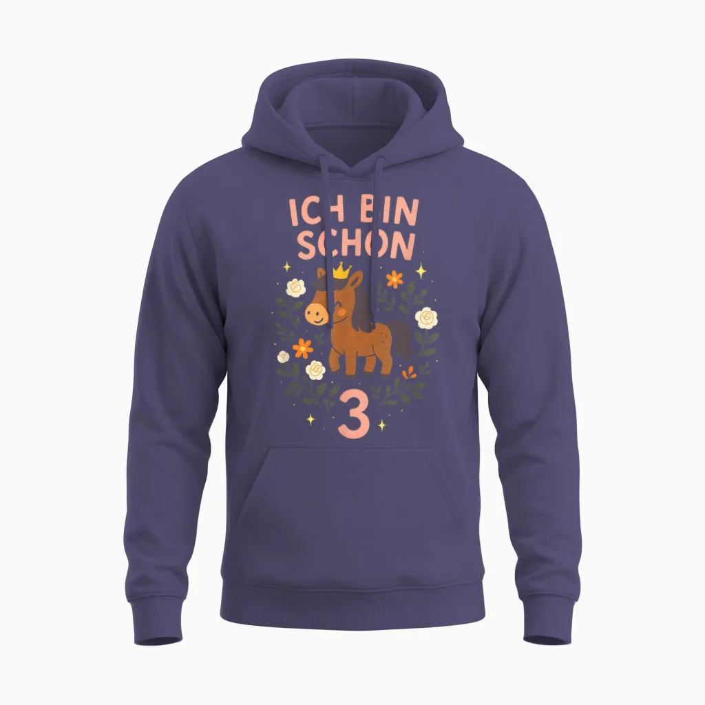 Ich Bin 3 - 3. Geburtstag 3 Jahre Alt - Pferde Unisex Hoodie in Heather Sport Dark Navy