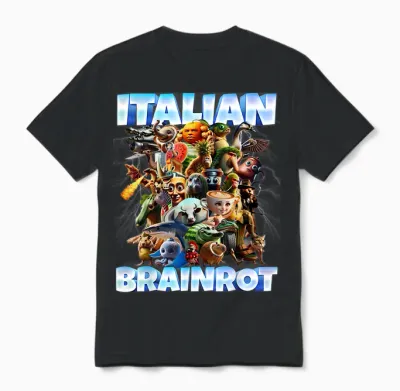 Italian Brainrot Characters Funny Meme Popular Trend Gen Z Unisex T-Shirt - Black