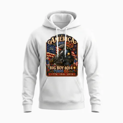Big Boy 4014 Train Turns 85 America 250 Years 1776-1941-2026 Unisex Hoodie - White