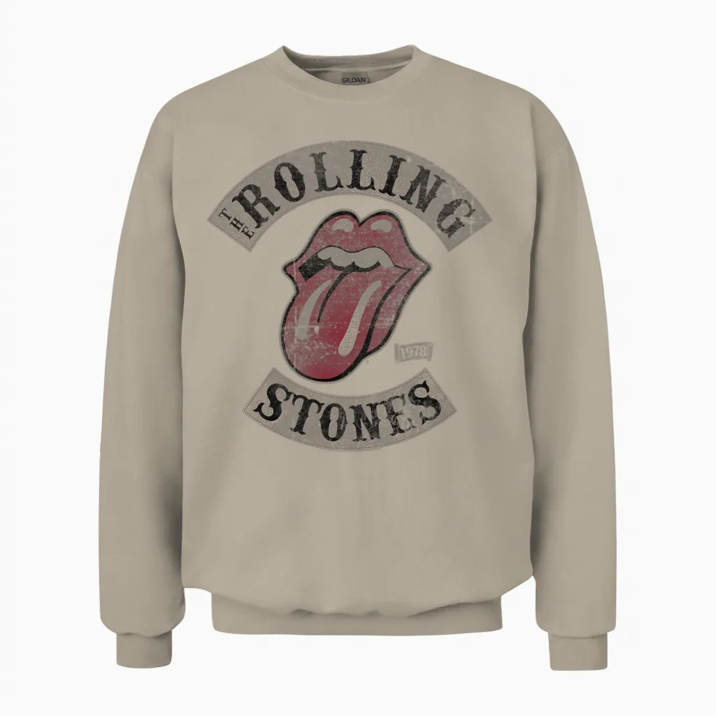 Official the Rolling Stones Vintage Tour 1978 Black Unisex Sweatshirt in Sand