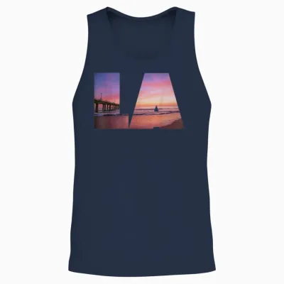 Los Angeles La Sunset Beach Santa Monica Polices Chemise Unisex Tank Top - Navy