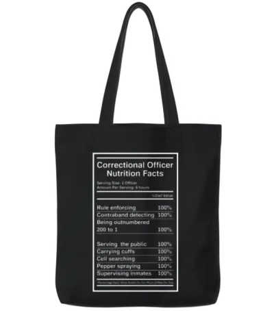 Correctional Officer Nutrition Facts Tote Bags - Black