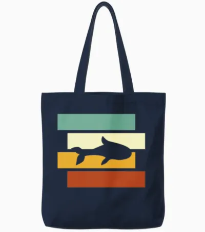 Fish Retro Tote Bags - Navy