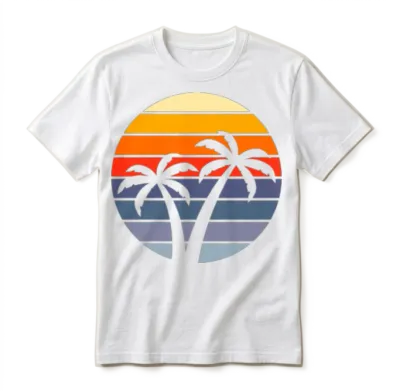 Sunset Palm Trees Retro. Unisex T-Shirt - White