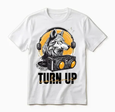 Turn Up Volume , Wolf Music Unisex T-Shirt - White
