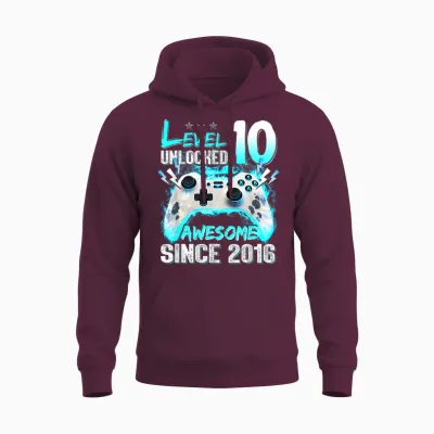 Niveau 10 Débloqué 10e Anniversaire 10 Ans Garçon Vidéo Gamer Unisex Hoodie - Maroon