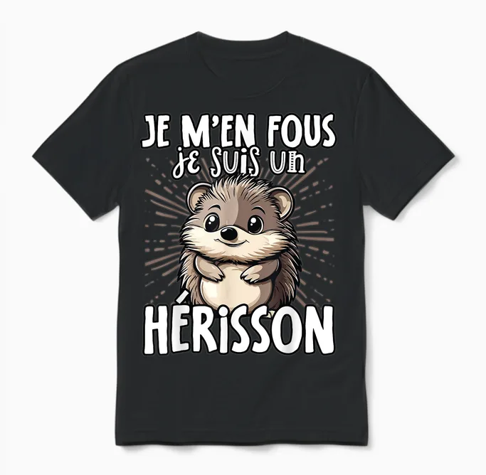 Je M'en Fous Je Suis Un Herisson - Cute Hedgehog T-Shirt, Black, S Unisex T-Shirt in Black