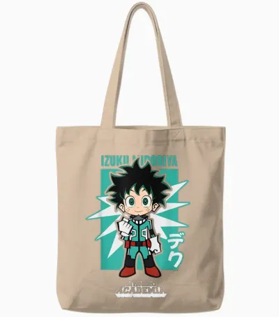 My Hero Academia Chibi Deku Kanji and Starburst Anime Tote Bags - Natural